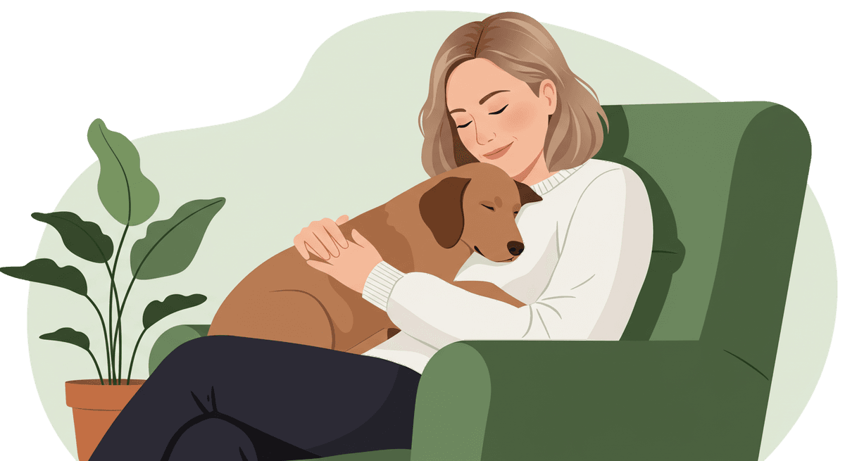 Vrouw knuffelt haar hond met liefde